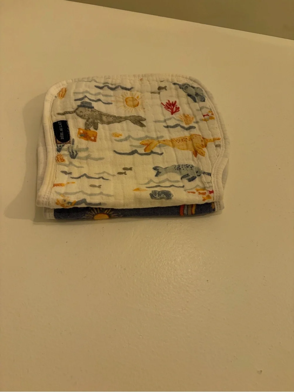 Bebe au Lait Navy & Cream Muslin Burp Cloths with Gold and Blue Prints